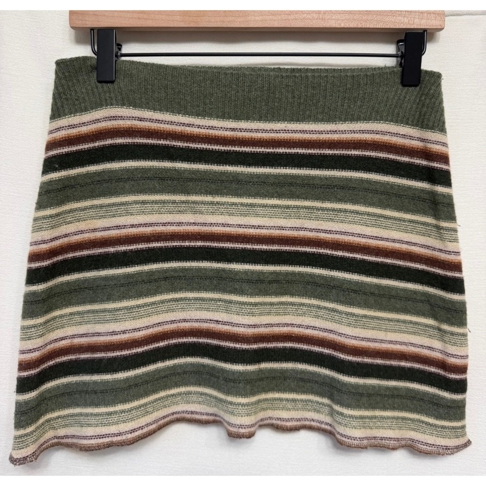 Handmade Knit Sweater Mini Skirt Womens Small Earthy Stripe Lettuce Hem Boho